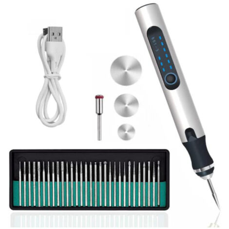 Stylo de gravure sans fil, ensemble d'outils de gravure électrique avec 35 embouts, machines de gravure rechargeables par USB pour bijoux, verre, bois, céramique, métal, plastique (1/5)
