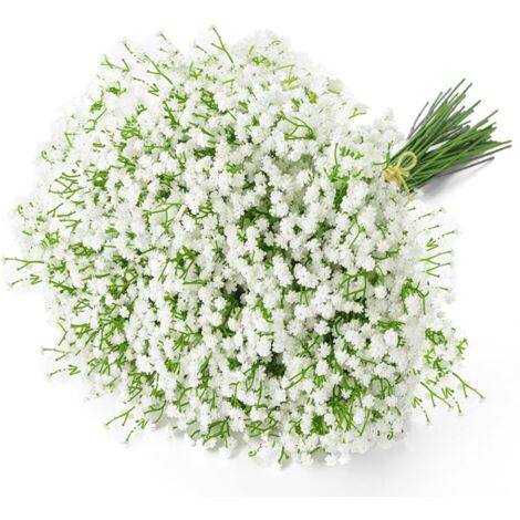 (Blanc) 6pcs bouquet de fleurs artificis de souffle de bébé toucher réaliste pour la fête de mariage, arrangement floral, décoration de la maison (1/5)