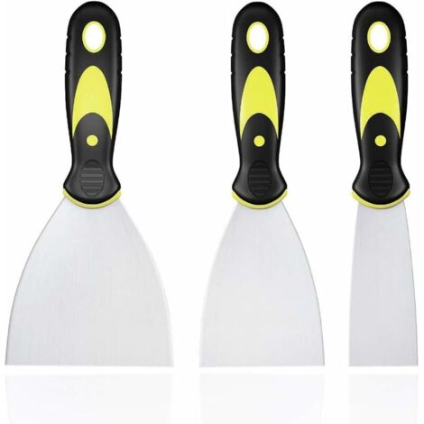 3 Pièces Jeu de Spatules en Acier Inoxydable, Couteau à Enduire avec Spatule à Manche en Plastique, Rayures de Couteau à Palette, Spatule Bricolage pour DIY Décoration Enlèvement de Peinture (1/5)