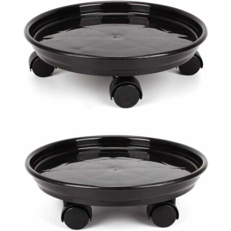 Lot de 2 paniers à plantes, support rond pour plantes en pot de 30 cm sur roulettes, support pour pots de fleurs robuste sur roulettes, chariot à chariot, plateau à soucoupes avec roues universs (1/5)