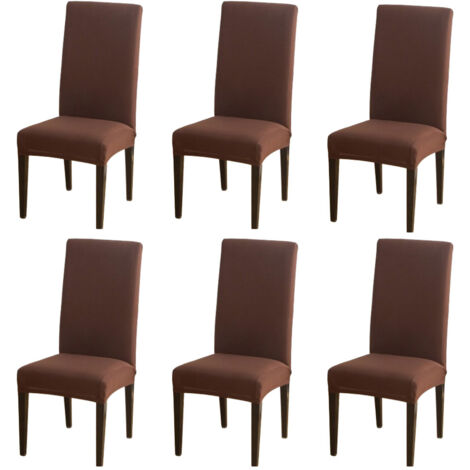 Lot de 6 Housses extensibles pour chaises de salle à manger，brun Housse de chaise extensible de couleur unie