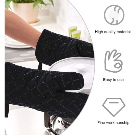 Gants de cuisine antidérapants de qualité supérieure (lot de 2) jusqu'à 200 ° C - silicone Gants de gril extrêmement résistants à la chaleur Gants de barbecue - gants de cuisine, noir pour la cuisson,