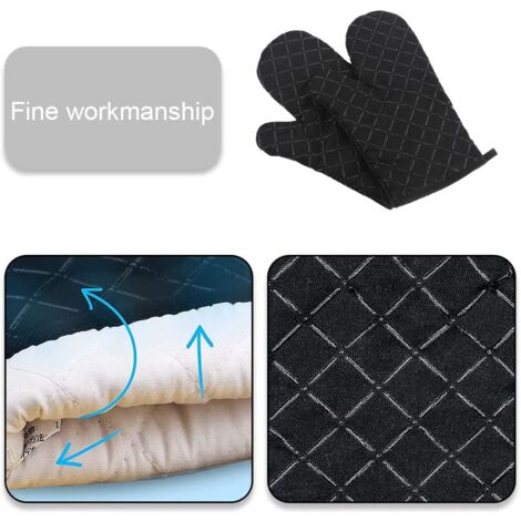 Gants de cuisine antidérapants de qualité supérieure (lot de 2) jusqu'à 200 ° C - silicone Gants de gril extrêmement résistants à la chaleur Gants de barbecue - gants de cuisine, noir pour la cuisson,