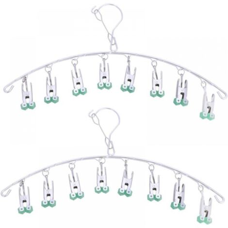 Vert 2Pcs Cintre de séchage en Acier Inoxydable, Suspension Séchage Rack avec 8 Pinces pour sous-vêtements, Chaussettes, enlève Rapidement Les vêtements du Cintre (1/4)