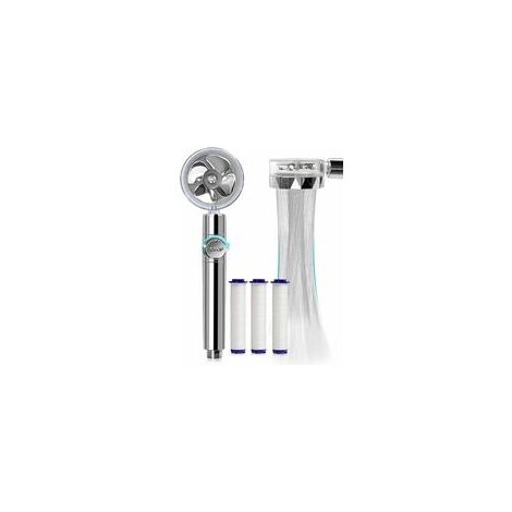 Douchette, Pommeau de Douche Anti Calcaire Economie Deau, Pommeau de Douche Helice Haute Pression Filtre à Trois Niveaux Système de Filtrage avec Filtre 3 Coton PP Remplaçable -Silver (1/5)