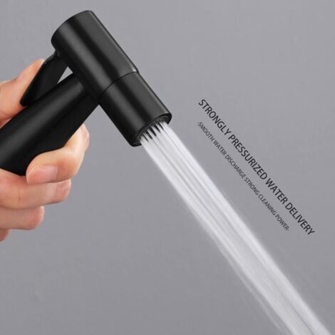 Kit de pistolet de pulvérisation de toilettes en acier inoxydable 304, buse de chasse d'eau avec tuyau G1/2" et valve en T, noir