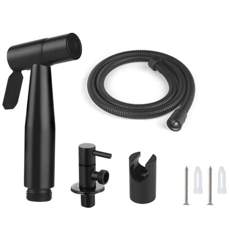 Kit de pistolet de pulvérisation de toilettes en acier inoxydable 304, buse de chasse d'eau avec tuyau G1/2" et valve en T, noir