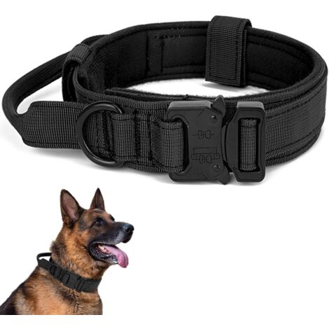 (L, Noir) Collier Tactique pour chien - Collier militaire avec poignée de contrôle, collier réglable en nylon rembourré pour chiens de taille moyenne pour un entraînement intensif. (1/5)