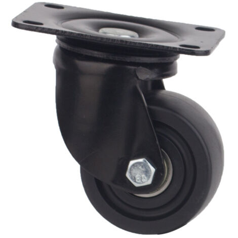 Jeu de 4 roulettes noires avec plaque de montage, diamètre 50 mm, plastique et acier, noir (1/3)