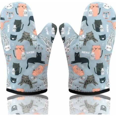 Chat 1 Paire Gant de Cuisine, Gant Four Manique Four Oven Mitts Oven Gloves Gant Manique Anti Chaleur Respirant Gants Isolants Cuisine pour Barbecue Cuisson Cuisine Pizza Biscuit Gâteau