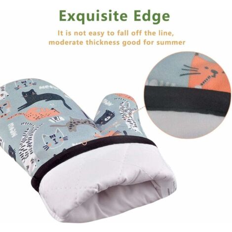 Chat 1 Paire Gant de Cuisine, Gant Four Manique Four Oven Mitts Oven Gloves Gant Manique Anti Chaleur Respirant Gants Isolants Cuisine pour Barbecue Cuisson Cuisine Pizza Biscuit Gâteau