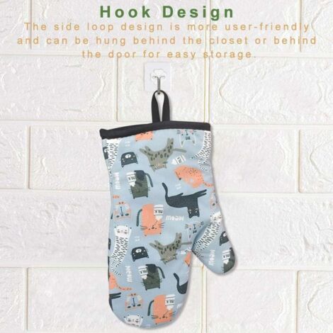 Chat 1 Paire Gant de Cuisine, Gant Four Manique Four Oven Mitts Oven Gloves Gant Manique Anti Chaleur Respirant Gants Isolants Cuisine pour Barbecue Cuisson Cuisine Pizza Biscuit Gâteau