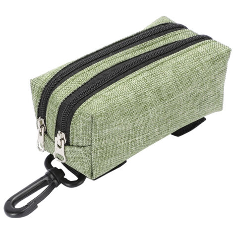(2 pièces vert) Distributeur de sac poub pour chien avec 2 fermetures éclair, fermeture à ressort et crochet durable en tissu Oxford pour chien, marche, course, randonnée (1/5)