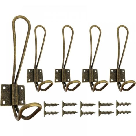 5PC Bronze Crochets Muraux Lourd Métal Patere Double pour Suspendre des Vêtements Vestes Peignoirs Serviettes Chapeaux Clés Sacs (1/5)