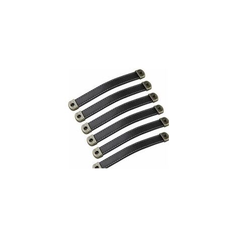Lot de 6 poignées en cuir Poignées de meubles vintage en cuir–Poignées d'armoire poignées cuir poignee meuble de cuisine noir Entraxe 160mm Noir Hole distance 160mm (1/5)
