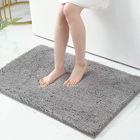 Tapis de bain antidérapant en microfibre chenille - Tapis de bain absorbant - 60 x 90 cm - Gris clair (1/5)