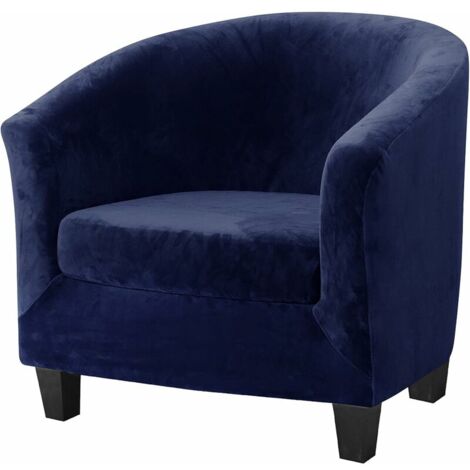 Housses de chaise de baignoire 2 pièces, design 2 en 1 amélioré pour fauteuil en velours extensible avec housse de coussin, chaises baquets club antidérapantes, housses de canapé (bleu marine, velours