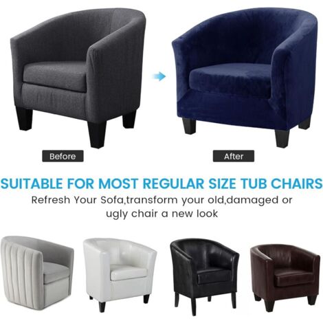 Housses de chaise de baignoire 2 pièces, design 2 en 1 amélioré pour fauteuil en velours extensible avec housse de coussin, chaises baquets club antidérapantes, housses de canapé (bleu marine, velours