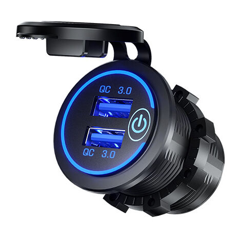 Prise USB étanche Moto Avec Interrupteur - Charge Rapide QC3.0 Et PD Type-C, Double Port Pour 12V-24V (voiture, Camping-car, Tricycle)