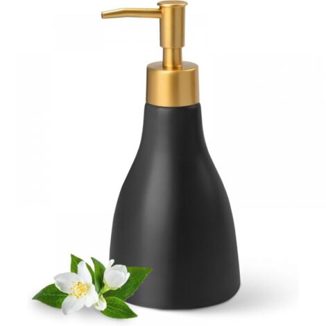 Distributeur Savon Noir 280 ML pour Salle de Bain & Cuisine - Distributeur Savon Liquide en Céramique avec Pompe Dorée - Rechargeable pour Shampoing, Del Douche, Liquide Vaisselle (1/5)
