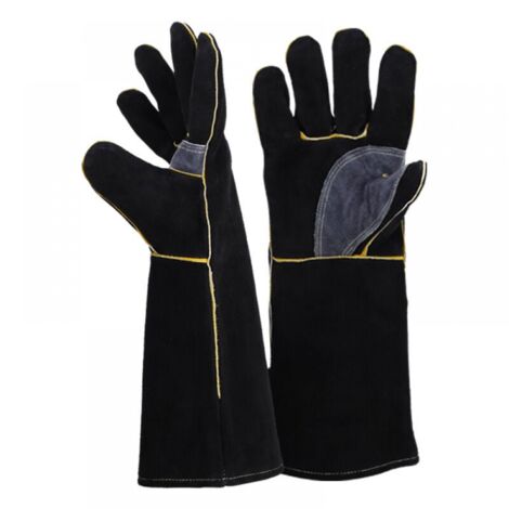 35cm Gants résistants au feu et à la chaleur extrêmes, cuir avec coutures en kevlar, parfaits pour cheminée, poêle, four, grill, soudage, barbecue, mig, support à marmite, traitement des animaux（16 po (1/5)