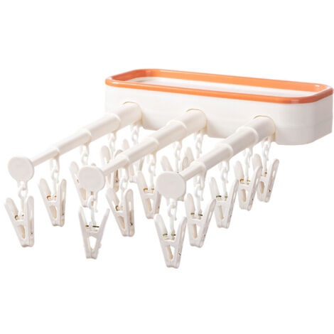 orange SèChe Chaussettes Etendoir Chaussette Linge - Cuisine Salle Bain Pliable Ranger Design Coupe-Vent 15 AntidéRapant Clips 3 Barres Tourniquet TéLescopiques Rangement Serviettes Brosses Dents Flac (1/5)