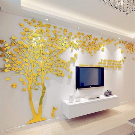 Arbre Sticker Mural 3D DIY Mural Sticker Art Home Decor Salon Chambre Enfants Chambre Cadeau (Gauche Or, S-200100cm) (1/5)