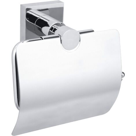 Dérouleur papier toilette avec couvercle, finition brillante métal chromé, adhésif, technologie sans percer, 68 mm x 140 mm x 140 mm (1/5)