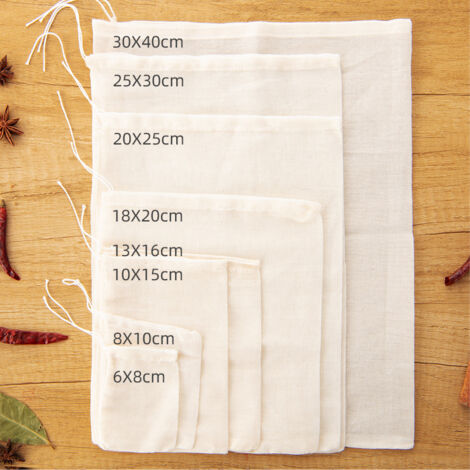 Lot de 50 sachets en mousseline de coton réutilisables pour la cuisine, le trempage de l'alcool médicinal, le thé, le café, le bricolage, le stockage d'épices, le désherbage, les faveurs de fête Blanc