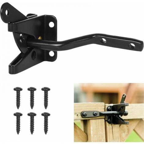 Verrou de Portail Verrouillage automatique-Serrure Métal à Boulon-Loquet Acier à Gravité Clôture Jardin-Noir-Vis de Fixation Fournis