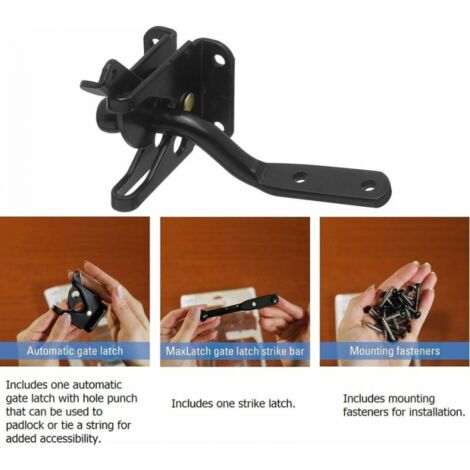 Verrou de Portail Verrouillage automatique-Serrure Métal à Boulon-Loquet Acier à Gravité Clôture Jardin-Noir-Vis de Fixation Fournis