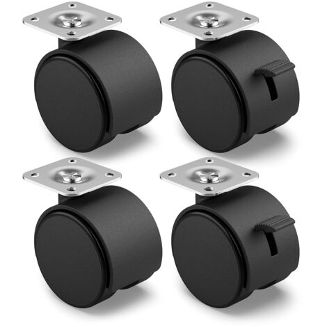Jeu de 4 Roulettes pour meubles 50 mm - Roulettes de transport avec frein jusqu'à 80 kg par roue - Roulettes pivotantes pour meubles d'intérieur
