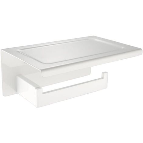 Contemporain Support Porte Papier Toilette avec Étagère en 304 Acier Inoxydable Bien Durable Couleur Blanc Doux dans Le Design Moderne Décoration Idéal pour Salle de Bain Toilette Cuisine (1/5)