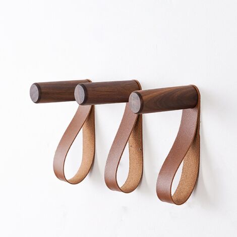 (noyer Lot de 3)Patère Murale en Cuir Crochets Muraux en Bois Porte-Manteau Mural pour accrocher Sac Serviettes et Manteaux Décoration Scandinave Design Moderne (1/5)