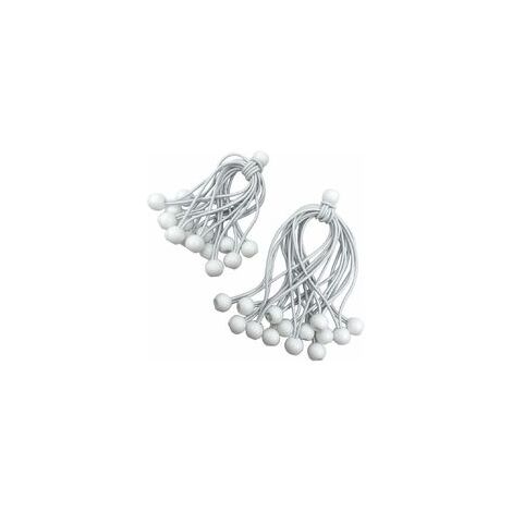 Tendeur Elastique,Sandow Elastique,30 Pièces Tendeur Bache pour Crochets élastiques avec Boule en Plastique, élastiques de Tente pour Les baches,Blanc 150mm and 200mm (1/5)