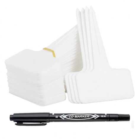 100 pièces Etiquette Jardin Exterieur Marqueurs en Plastique de Plantes Type T Plastique Etiquette Potager avec Stylo étanche Etiquetage Réutilisable et Accessoires pour Plantes(Blanc) (1/5)