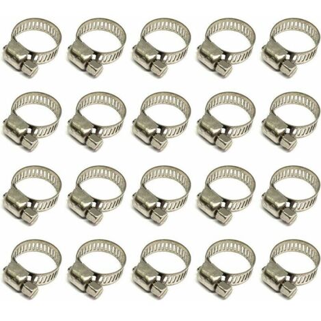 20 Pièces Collier De Serrage Tuyau, Collier De Serrage Tuyau Réglable 10-16mm, 304 Collier De Serrage Inox, Collier Serrage Métallique, Pour Tuyau, Home Gaz, Tuyau D'eau, Câble, Robinet, Etc z (1/5)