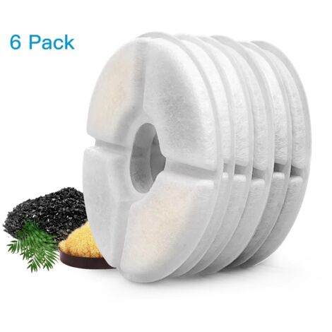 Lot de 6 filtres automatiques pour fontaine à chat, avec résine et charbon actif, filtre à eau de rechange pour chats & chiens (rond) (1/5)