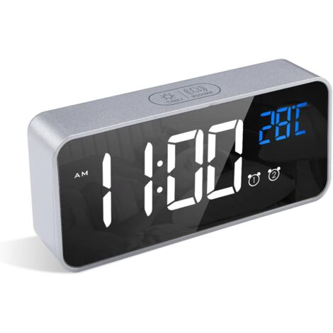 Réveil Numérique, Alarm Réveil LED avec Fonction Snooze, Charge des Ports USB (Argent) (1/5)