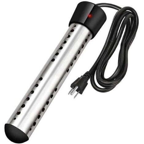 Un chauffe-eau de plongée rapide noir 1500W avec couvercle de protection en acier inoxydable indicateur de température, adapté pour baignoire à eau chaude, piscine gonflable, baignoire, seau en bois, 
