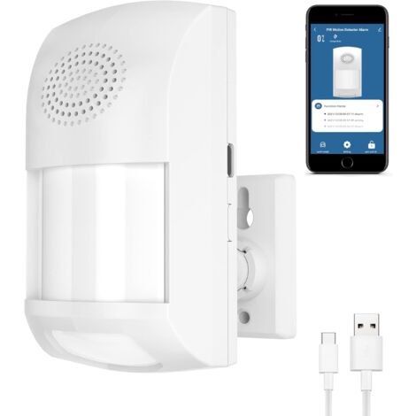 Détecteur de mouvement intelligent, alarme de sécurité sans fil WiFi, alarme sonore et lumineuse 110 dB, alertes d'application gratuites, détecteur de mouvement PIR de sécurité à domicile avec 4 modes (1/5)
