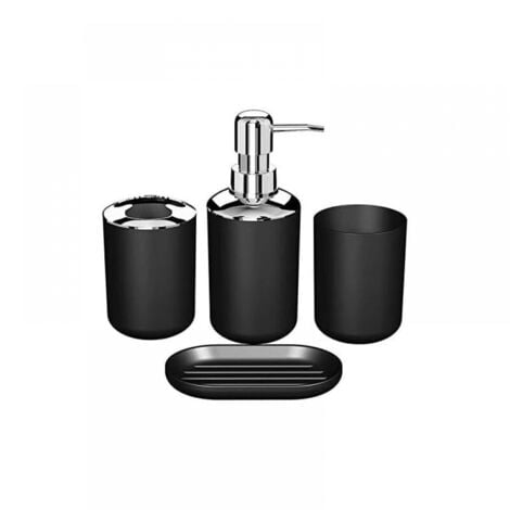 (Black) 4 Pieces Plastic Bathroom Accessories Set, Bath Toilet Brush Accessory Set with Toothbrush Holder, Toothbrush Cup