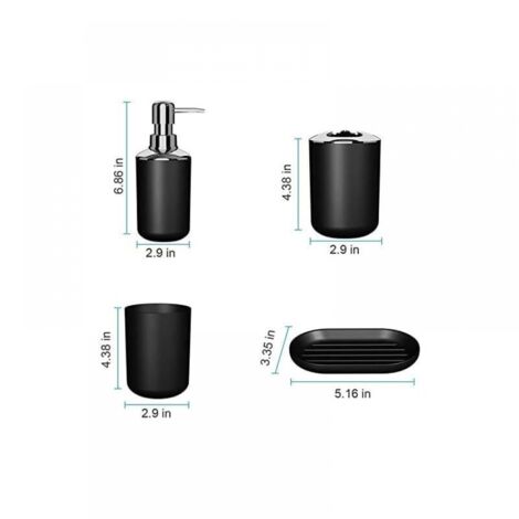 (Black) 4 Pieces Plastic Bathroom Accessories Set, Bath Toilet Brush Accessory Set with Toothbrush Holder, Toothbrush Cup