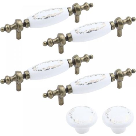 Set of 6 Vintage Antique Bronze Ceramic Drawer Pulls Handles for Cabinets and Drawers White (1/5)