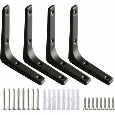 4Pcs Black Wall Shelf Bracket Heavy Duty Shelf Bracket Fixing Bracket 100100mm Heavy Duty L Shelf Bracket 7.5mm Thickness with Screws for Hanging Shelf Cupboard Decor (1/5)