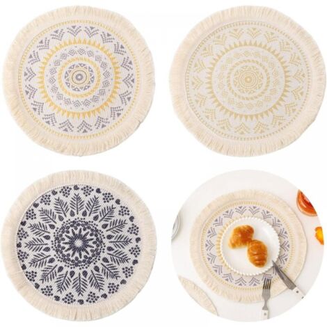 （3 Pieces） Boho Round Placemats, Washable Boho Round Placemats, Boho Cotton Placemat, Boho Round Placemat Decoration, Natural Cotton Placemat, Suitable for Daily Use (1/5)