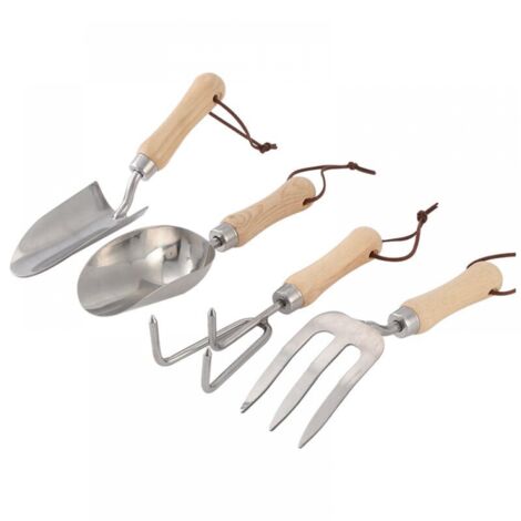 4-Piece Stainless Steel Gardening Kit, Including Small Shovel, Bucket Shovel, Three-Claw Rake, Hand Hairpin (1/5)