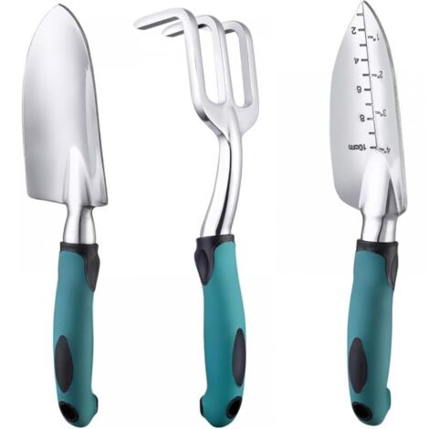 Gardening Tools, Three Pieces Heavy Duty Cast Aluminum Garden Tools with Rubberized Non-Slip Handle, Durable Garden Hand Tools Garden Gifts (1/5)