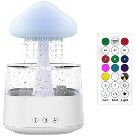 (White) Rain Cloud Humidifier, Essential Oil Diffuser, Cute Mushroom Night Light with 7 Color Changing, Desktop Fountain, Sound Water Drop for Kids (1/5)