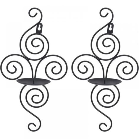 Set of 2 Metal Wall Mounted Candle Holders, Hanging Iron Candlestick Holders for Black Iron Wall Candle Holders for Home Decoration (1/5)
